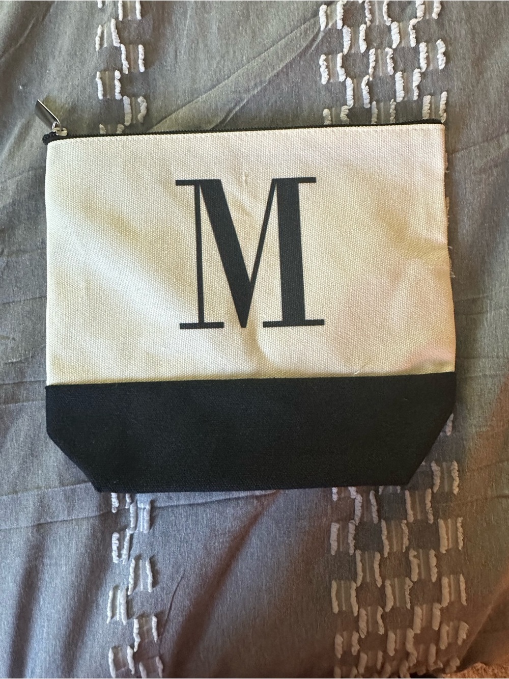 Monogram 'M' Canvas Makeup Pouch - Black & Cream
